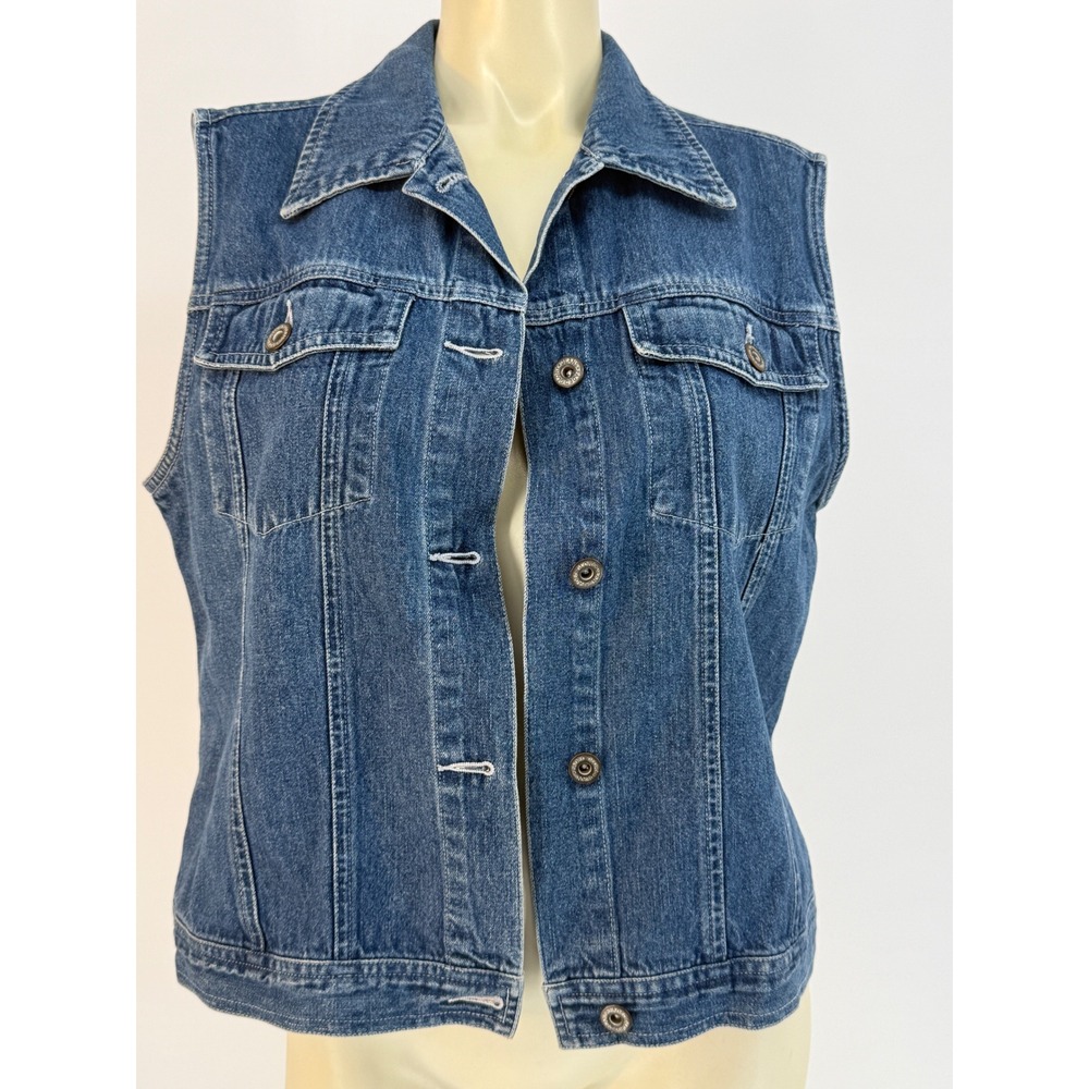 Vintage 90s Faded Glory Denim Vest Large Blue Jean Trucker Western Cotton Grunge